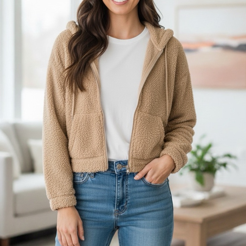 Charlotte Russe Cozy Tan Teddy Jacket